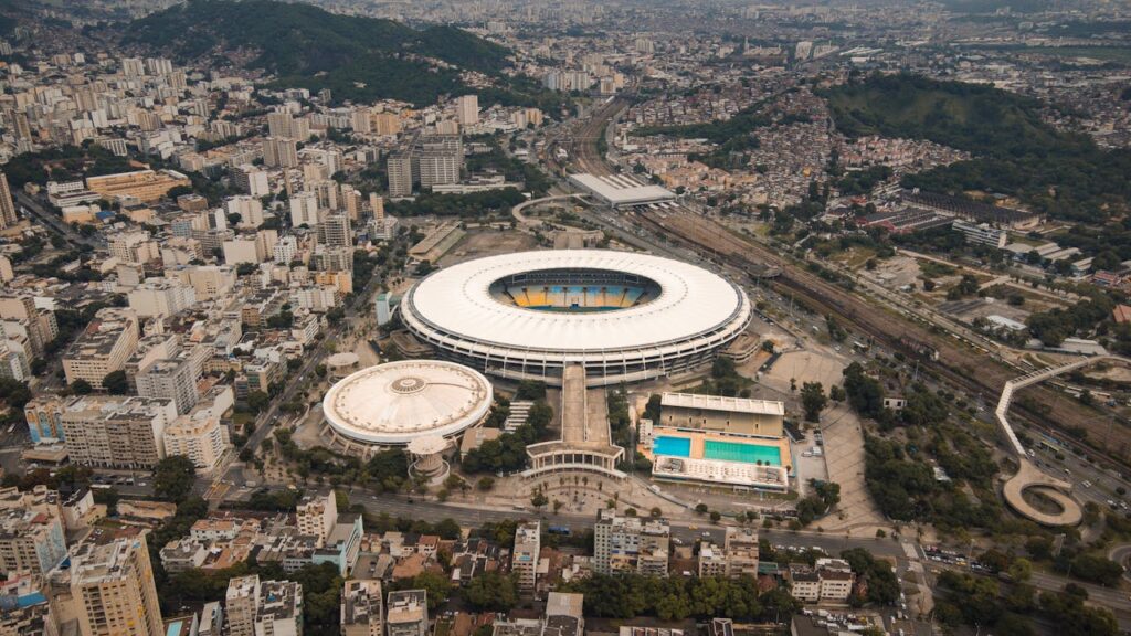 Foto aérea do estádio do Maracanã, Rio de Janero.