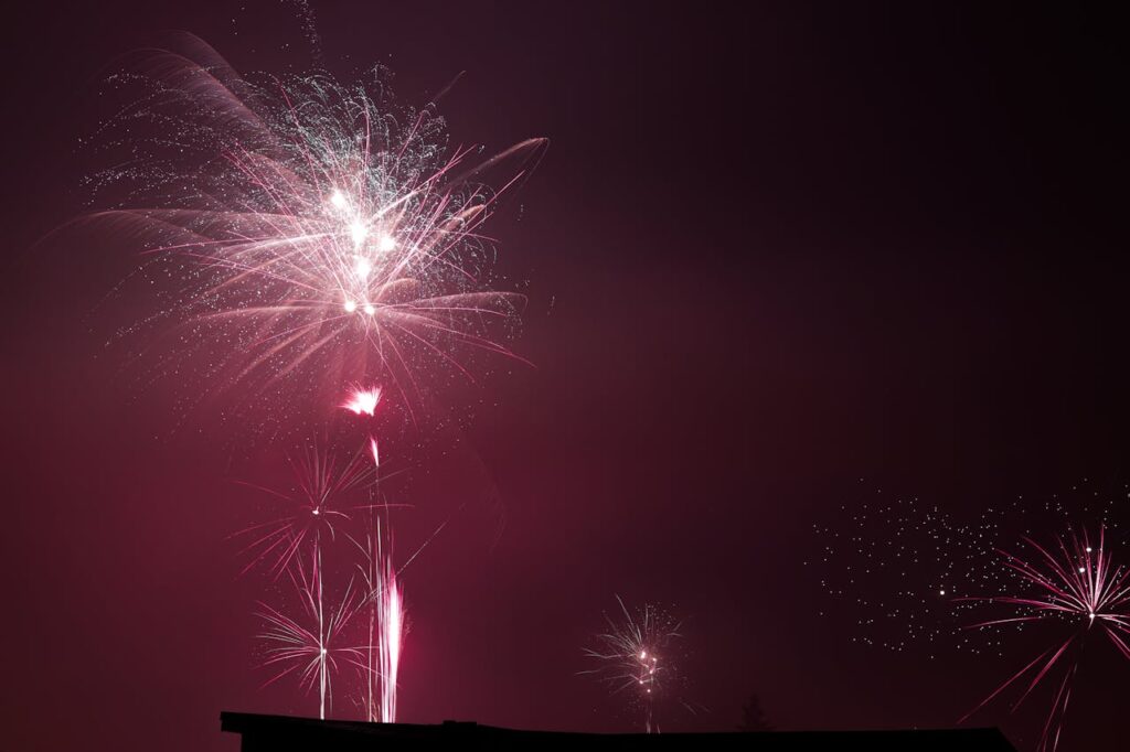 Fogos de artifício, festa da virada.