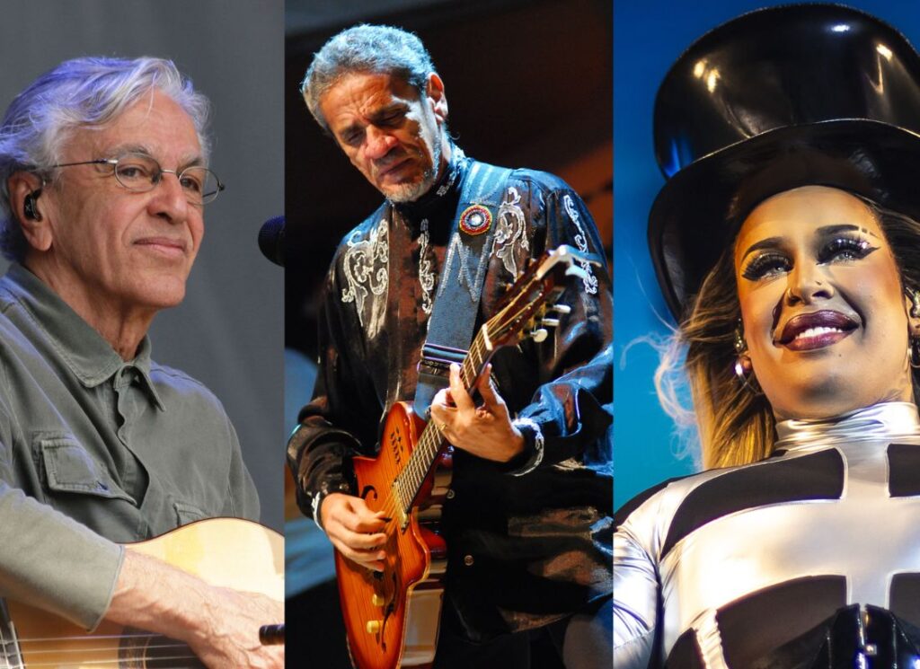 Foto de Caetano Veloso, Zé Ramlho e Gloria Groove.