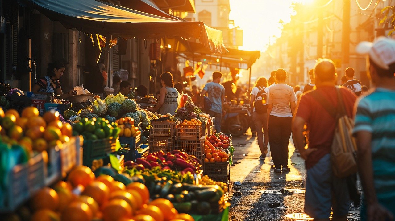 Feira Hippie de Ipanema: Horários, Dicas e o Que Comprar 3 Barraquinhas de feira ao ar livre com produtos e pessoas caminhando